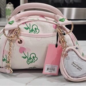 Juicy Couture Pink & Cream Cherry Satchel with Gold Hardware